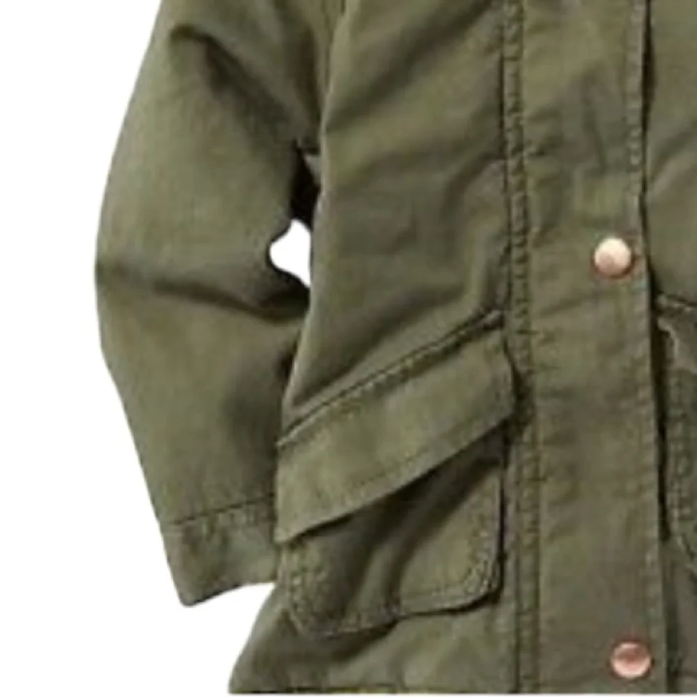 Warm Hooded Winter Coat Fur Trim Hood Jacket Old Navy Olive Khaki Green Size 4T